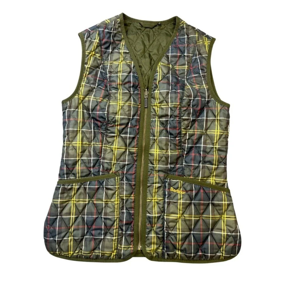 Barbour Vest Tartan Betty Quilted Gilet Liner Womens 6 Green Classic